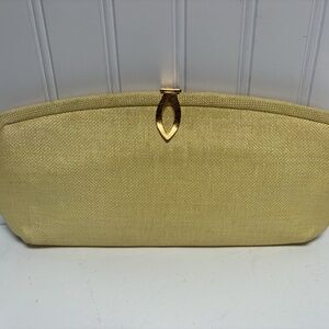 Vintage MM Linstraw Women's Yellow Clutch Handbag Woven Linen W/Coin Purse